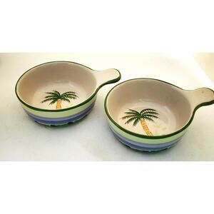 Soup/Personal Microwave Bowls-Alco-Handles-Palm Trees-Tropical-Set of 2